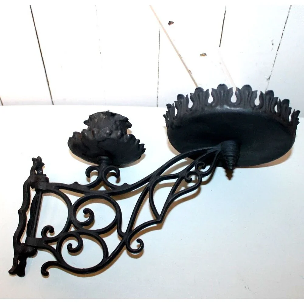Vintage Victorian Cast Iron Ornate Hanging Candle/Plant Holder Wall Mount Black